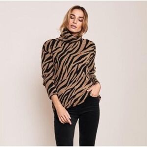 PURE COLLECTION Wool Alpaca Blend Zebra Turtleneck Sweater Sz 18 Brown Black
